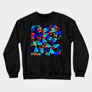 3D Blue Aqua and Orange Triangles on Black Abstract Crewneck Sweatshirt